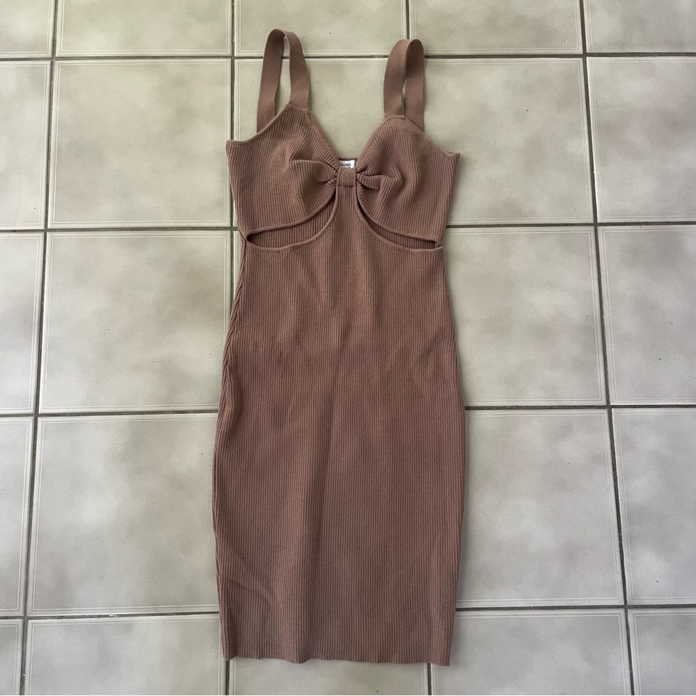 Beginning Boutique Brown Ribbed Mini Bodycon Dress